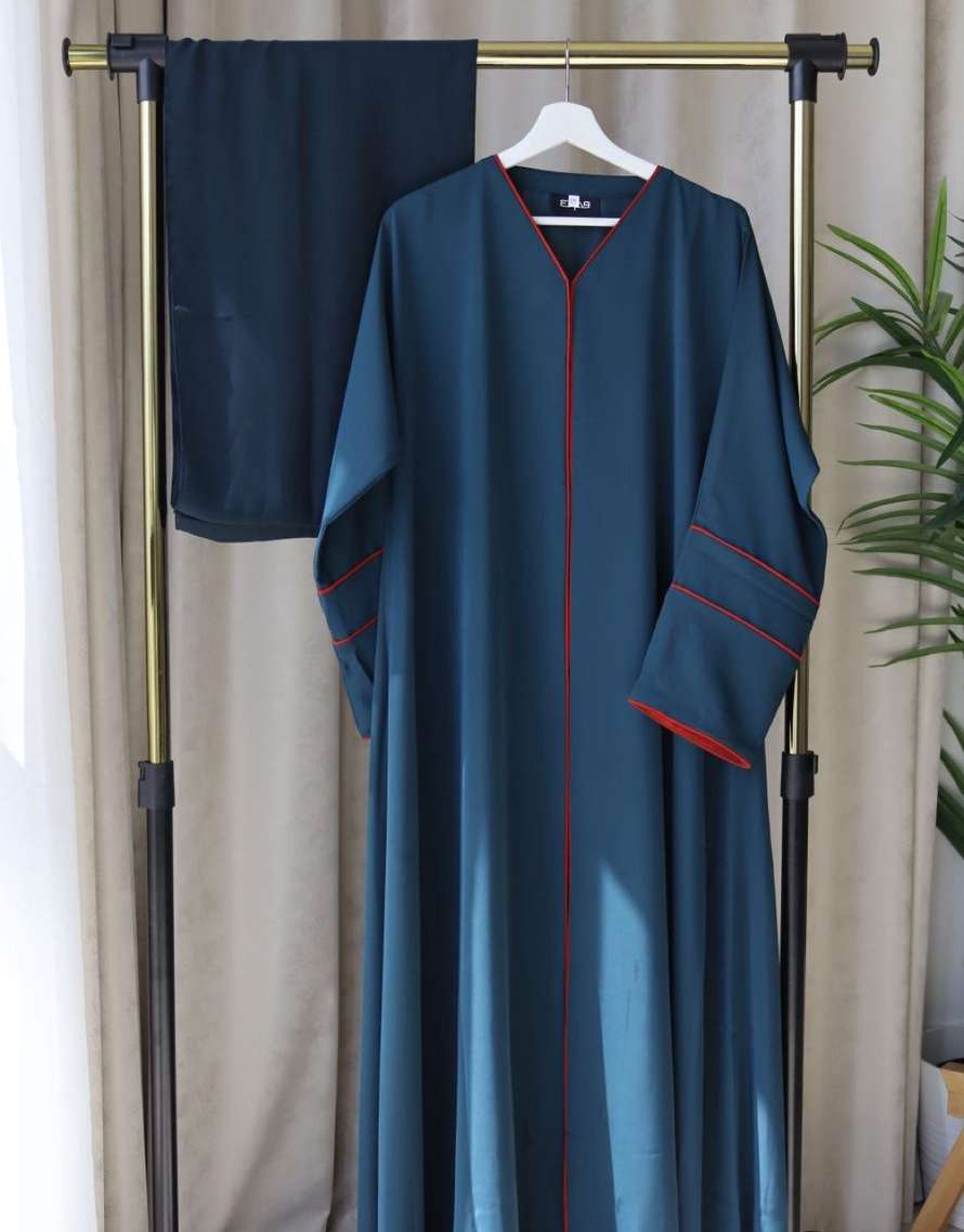 Firuz — Teal & red abaya