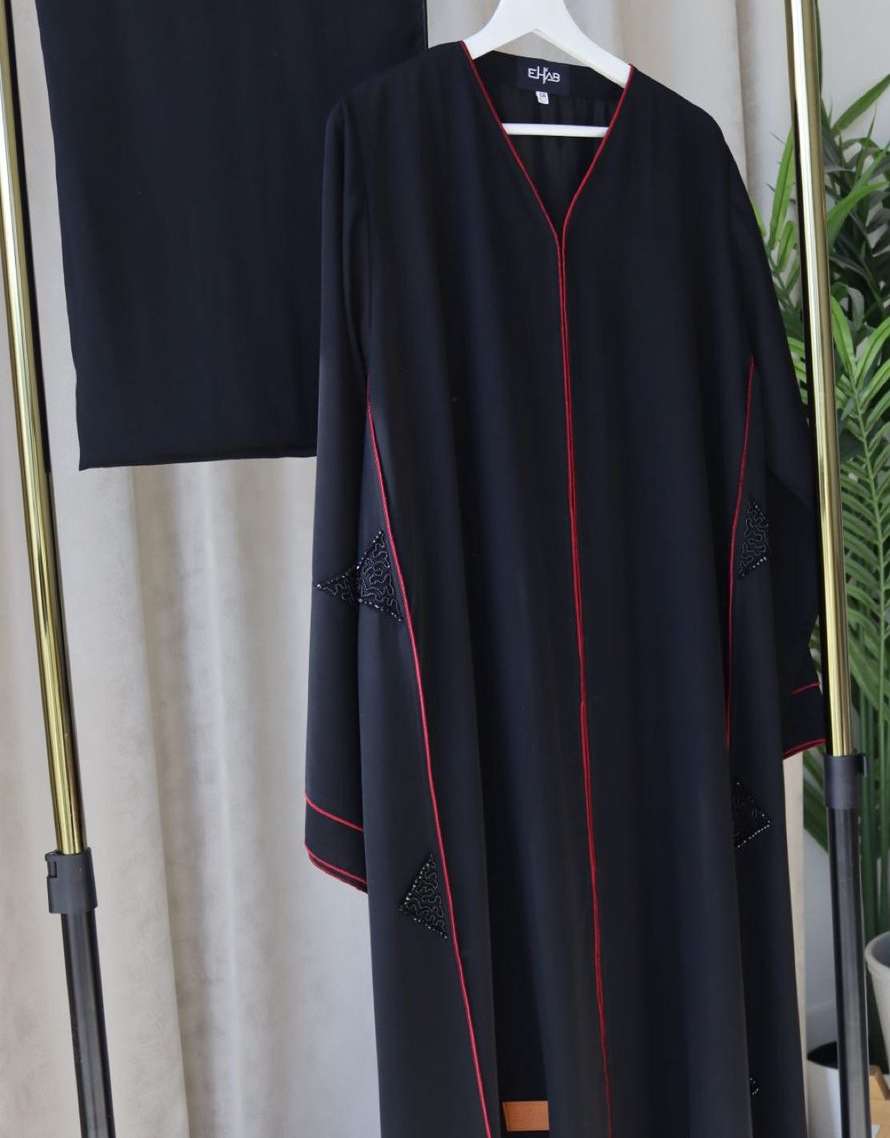 Marjan — Black & coral abaya